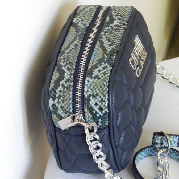 NWT CAVALLI CLASS Chain Link Python Print Top Dark Blue Small Cross-body Bag - Picture 8 of 13